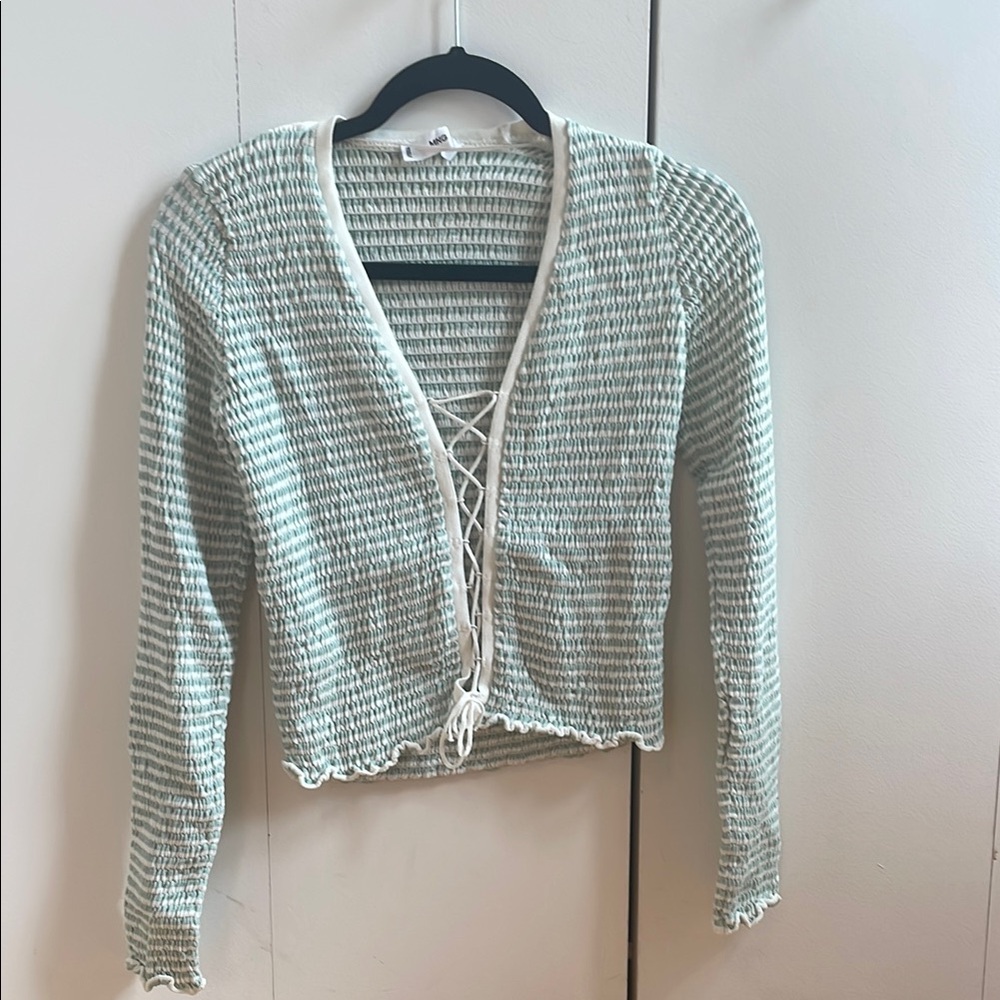 Mint and white striped Lace-Up Top